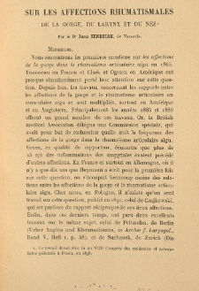 Sur les affections rhumatismales de la gorge, du larynx et du nez