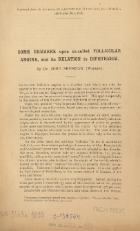 Some remarks upon so-called follicular angina, and its relation to diphtheria