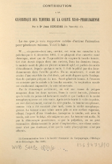 Contribution a la casuistique des tumeurs de la cavité naso-pharyngienne