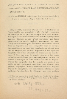 Quelques remarques sur l'emploi de l'anse galvanocaustique dans l'hypertrophie des amygdales