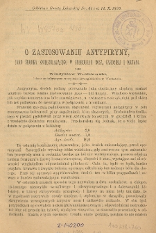 O zastosowaniu antypiryny, jako środka znieczulającego w chorobach nosa, gardzieli i krtani
