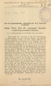 Einige Worte über die sogenannte Chorditis vocalis hypertrophica inferior
