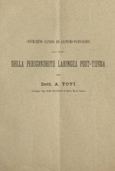 Contributo clinico ed anatomo-patologico allo studio della pericondrite laringea post-tifosa