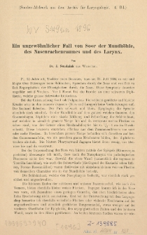Ein ungewöhnlicher Fall von Soor der Mundhöhle, des Nasenrachenraumes und des Larynx