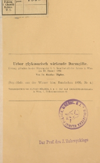 Ueber glykosurisch wirkende Darmgifte : Vortrag, gehalten in der Sitzung der k. k. Gesellschaft der Aerzte in Wien am 18 Jänner 1895
