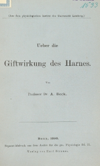 Ueber die Giftwirkung des Harnes