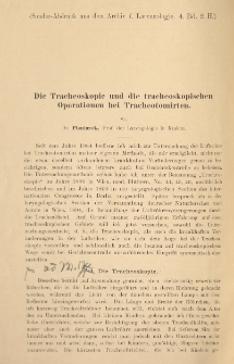 Die Tracheoskopie und die tracheoskopischen Operationen bei Tracheotomirten