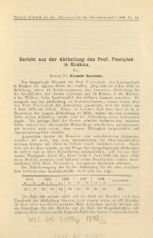 Bericht aus der Abtheilung des Prof. Pieniążek in Krakau