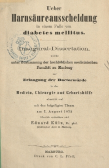 Ueber Harnsäureausscheidung in einem Falle von diabetes mellitus